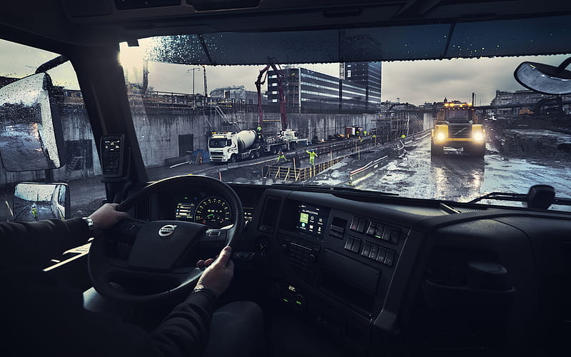 Volvo FMX, 2019, inside view, cabin, steering wheel, new FMX, Volvo, HD wallpaper