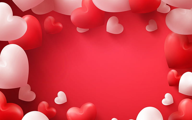 Valentine's Day, red 3d heart, 3d pink hearts, HD wallpaper