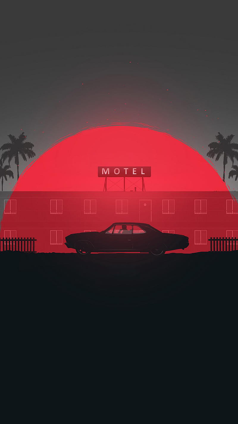 Sunset City, 929, amoled, black, cool, minimal, ngative space, red, sunsey, HD phone wallpaper