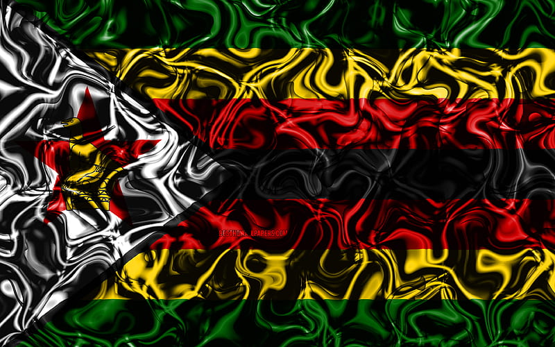 Flag of Zimbabwe, abstract smoke, Africa, national symbols, Zimbabwean flag, 3D art, Zimbabwe 3D flag, creative, African countries, Zimbabwe, HD wallpaper