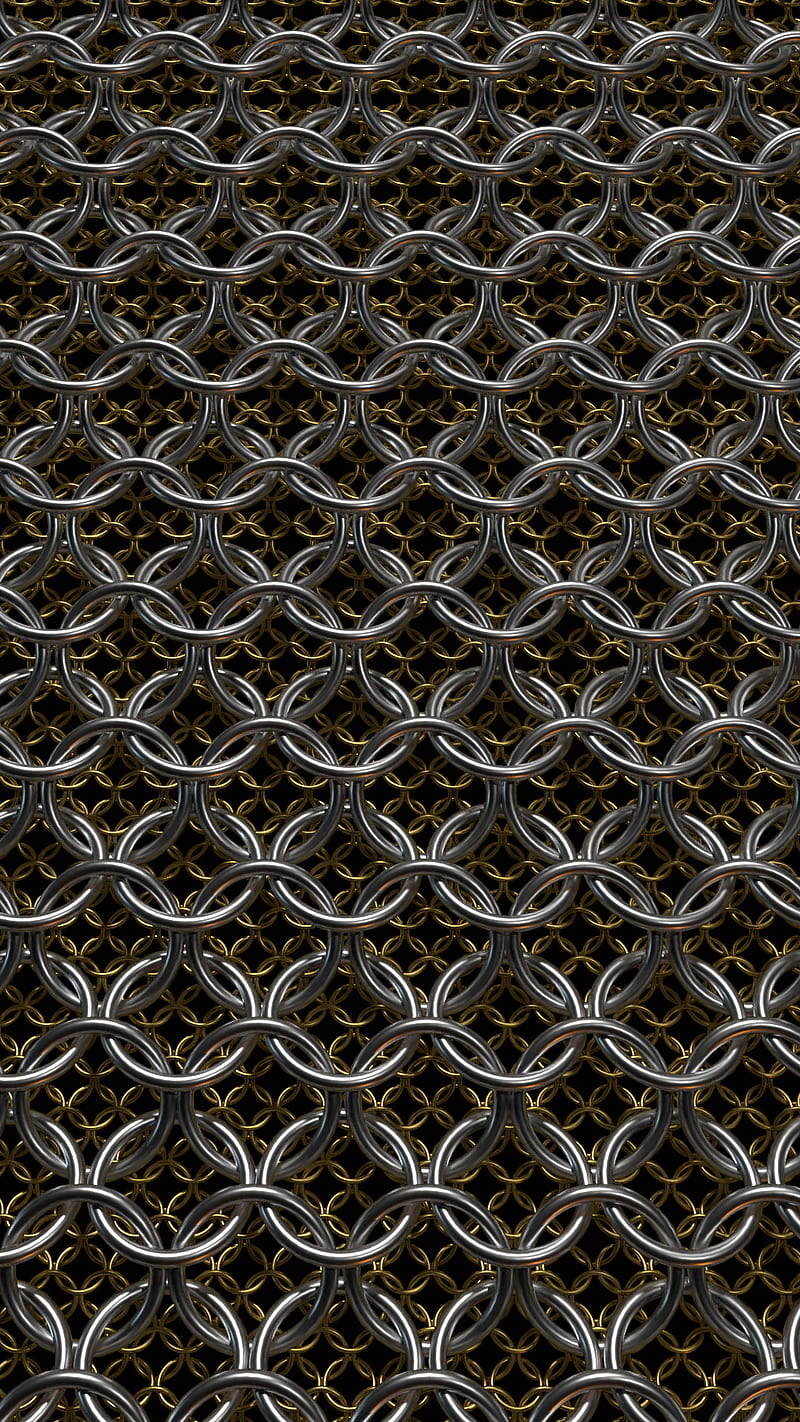 Chainmail, armor, chain, gold, metal, pattern, rings, shiny, silver, texture, HD phone wallpaper