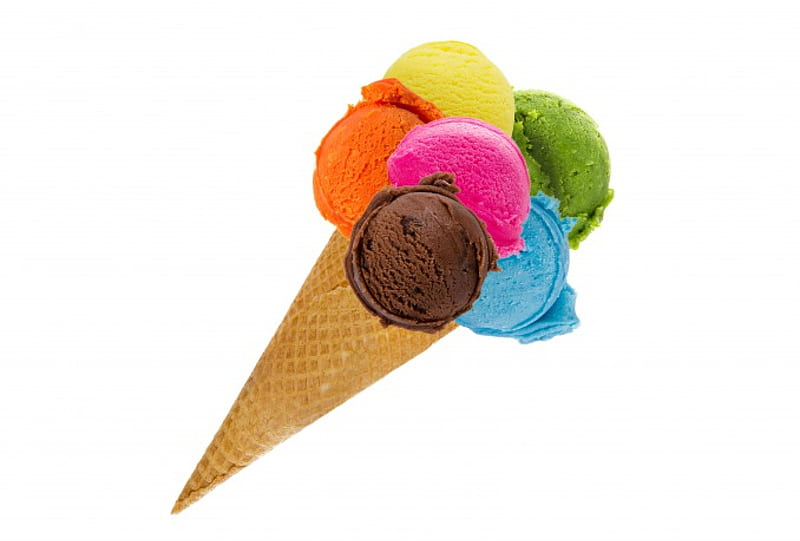 Ice Cream, cone, wafer, balls, colors, dessert, sweet, HD wallpaper