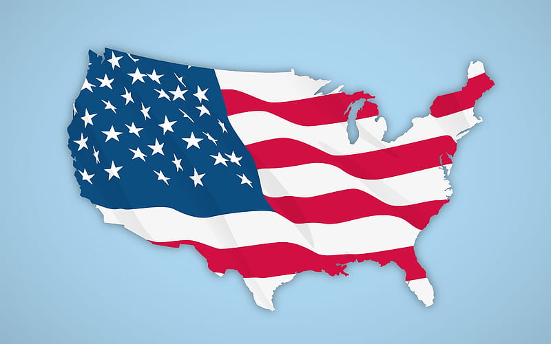 USA flag, USA map silhouette with flag, United States of America, American flag, USA, USA map, HD wallpaper