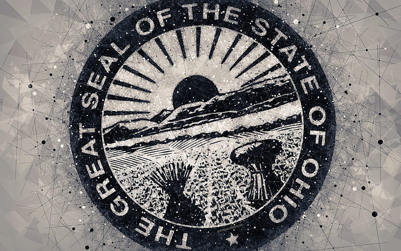 Seal of Ohio emblem, geometric art, Ohio State Seal, American states, gray background, creative art, Ohio, USA, state symbols USA, HD wallpaper