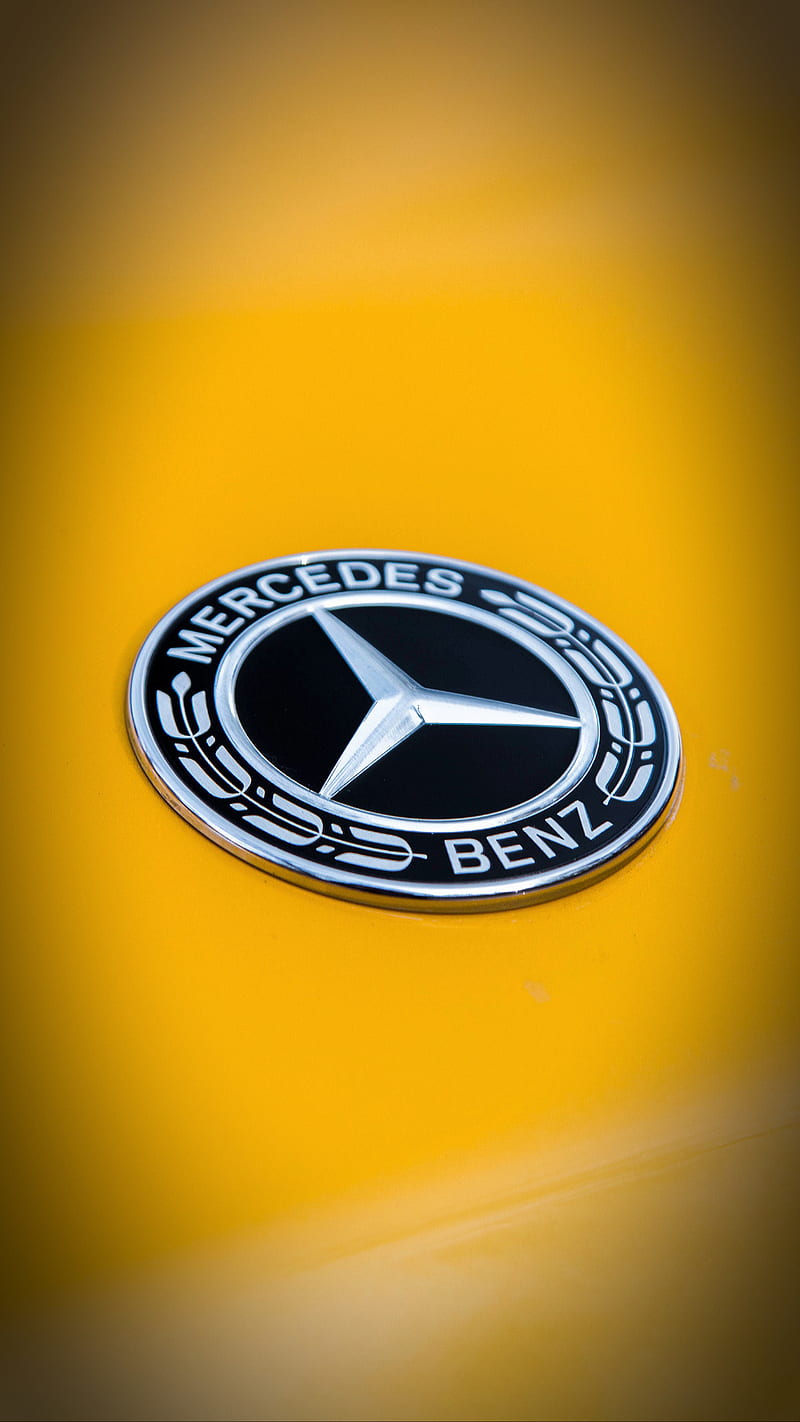 Mercedes, badge, bens, germany, logo, yellow, HD phone wallpaper | Peakpx