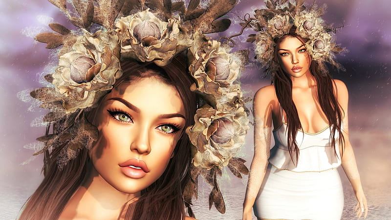 Beauty, wreath, woman, susanne drechsler, fantasy, girl, julia, rendering, flower, face, HD wallpaper