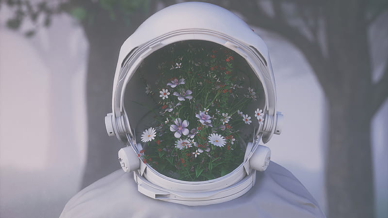 Astronaut Face Reveal , astronaut, flowers, graphy, manipulation, artstation, HD wallpaper