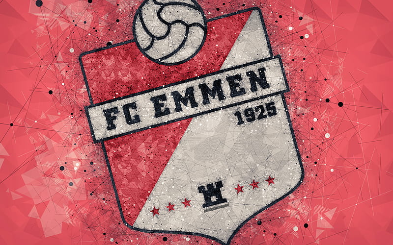FC Emmen logo, geometric art, Dutch football club, red background, Eredivisie, Emmen, Netherlands, creative art, football, HD wallpaper