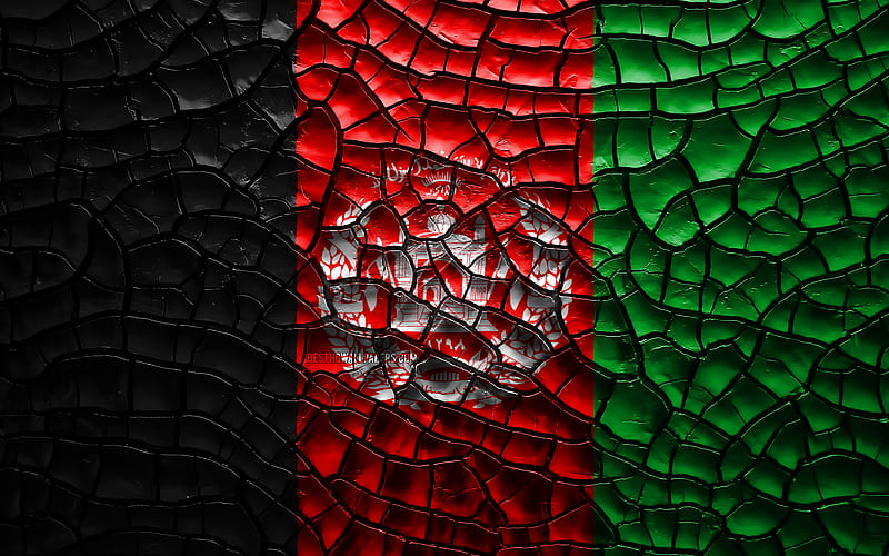 Flag of Afghanistan cracked soil, Asia, Afghan flag, 3D art, Afghanistan, Asian countries, national symbols, Afghanistan 3D flag, HD wallpaper