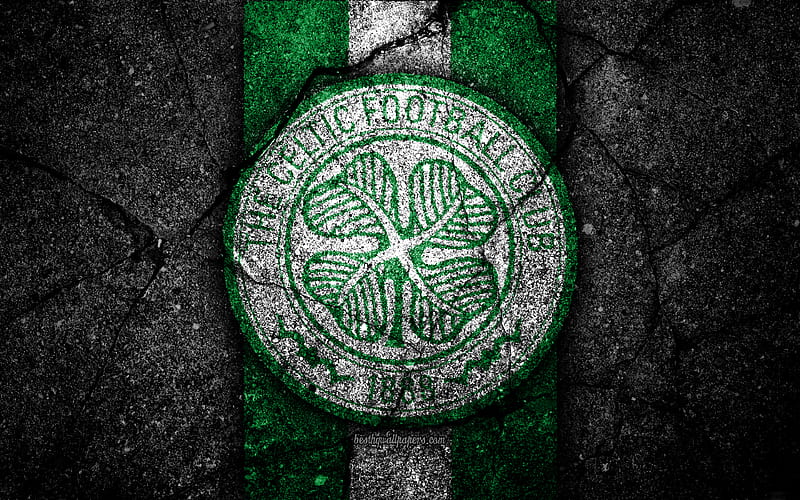 FC Celtic emblem, Scottish Premiership, football, Scotland, Celtic, asphalt texture, soccer, Scottish Football Championship, Celtic FC, HD wallpaper