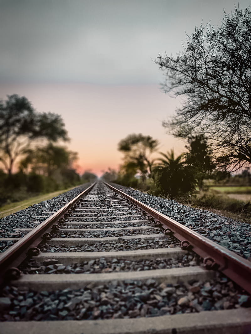 Sunset scene, alone, lonely, railway, track, train, travel, HD phone wallpaper