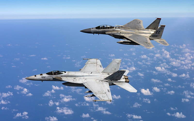 McDonnell Douglas F-15 Eagle, American fighter aircraft, US Navy, F-15D Eagle, FA-18E Super Hornet, HD wallpaper