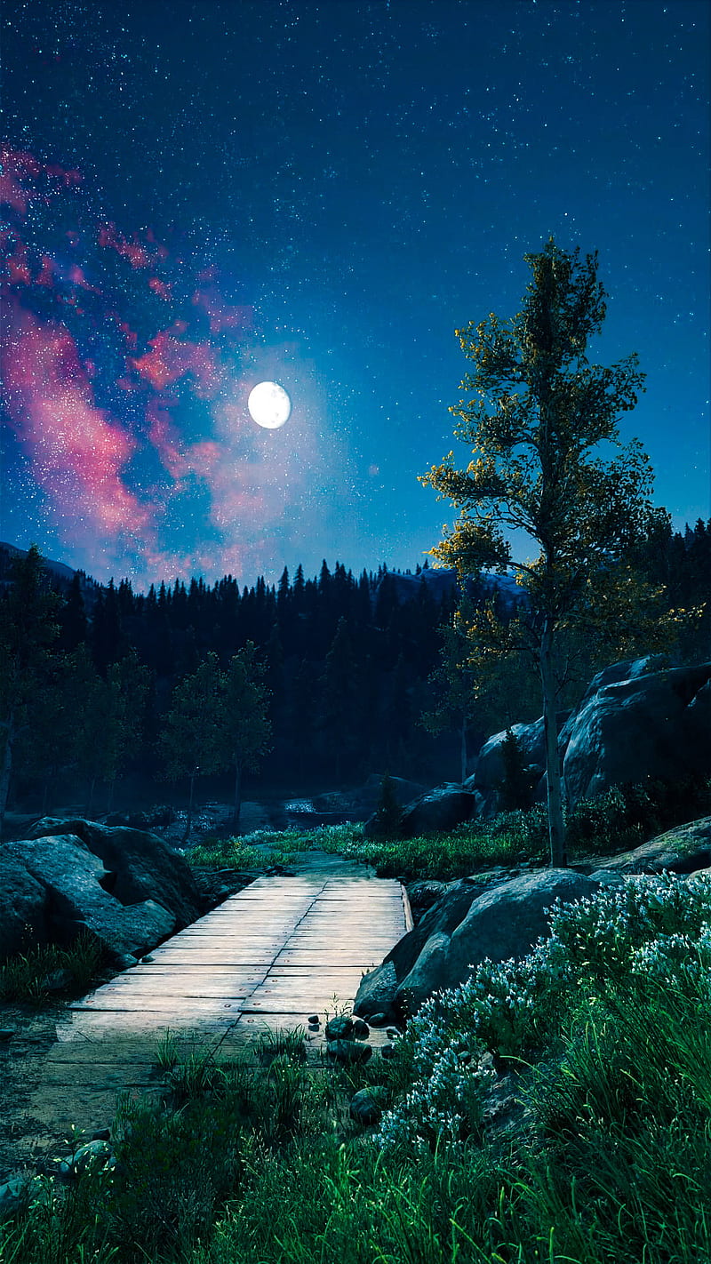 Daysgone, days gone, galaxy, game, moon, night, playstation, ps4, scenery, stars, videogame, HD phone wallpaper