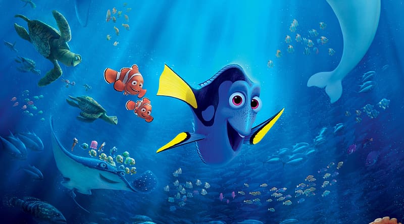 Movie, Dory (Finding Nemo), Marlin (Finding Nemo), Crush (Finding Nemo), Nemo (Finding Nemo), Mr Ray (Finding Nemo), Finding Dory, HD wallpaper