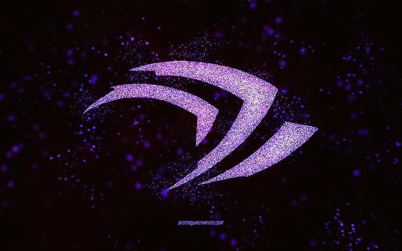 Nvidia glitter logo, black background, Nvidia logo, purple glitter art, Nvidia, creative art, Nvidia purple glitter logo, HD wallpaper