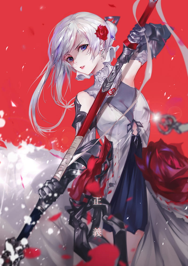 Girl sword, anime, flower, hero, woman, HD phone wallpaper