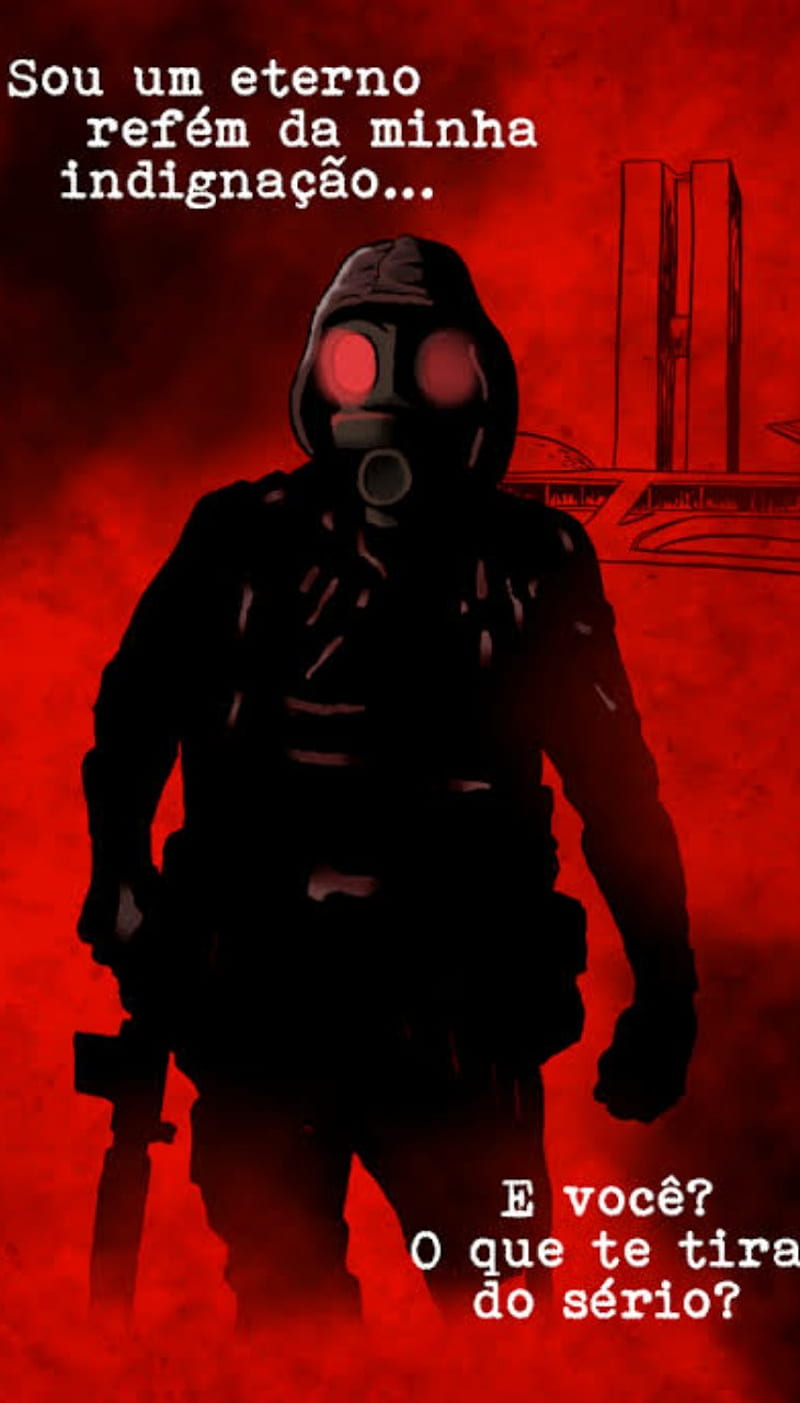 O Doutrinador 05, gas mask, red, hero, anti hero, doctrinaire, corruption, brazil, smoke, HD phone wallpaper