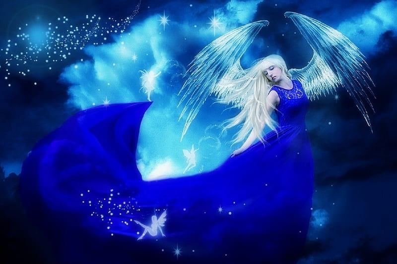 ~Blue Angel~, wings, love four seasons, creative pre-made, digital art, woman, angels, fantasy, manipulation, weird things people wear, blue, HD wallpaper