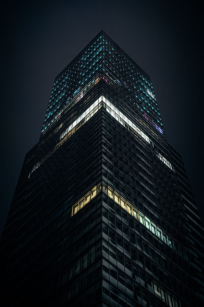 Building, facade, night, lights, bottom view, HD phone wallpaper | Peakpx