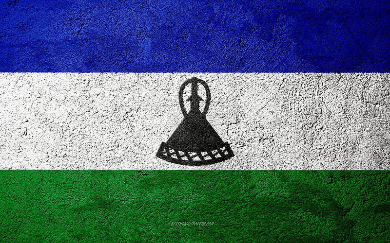 Flag of Lesotho, concrete texture, stone background, Lesotho flag, Africa, Lesotho, flags on stone, HD wallpaper