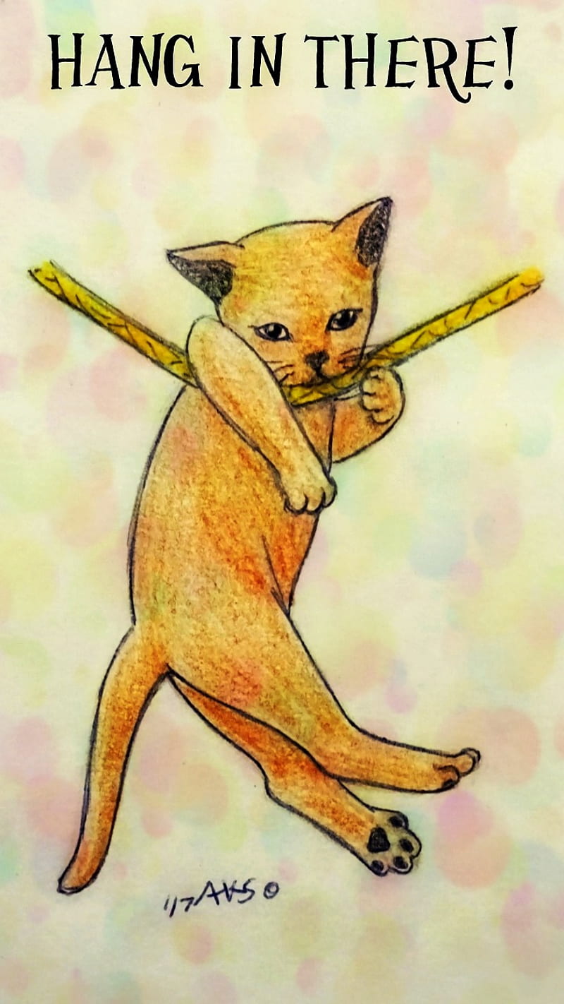 Hang In Kitten Art, bubbles, cat, drawings, funny, hang in there, hold