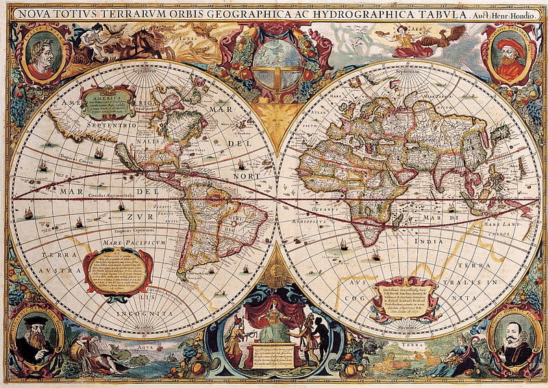 Hemisphere Map, world, maps, old, grids, HD wallpaper