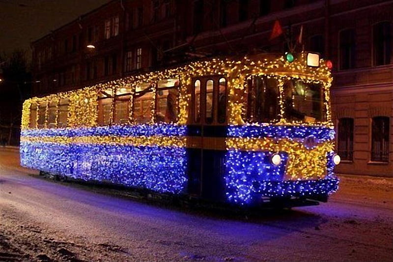 Львівський трамвайчик, night, winter, ukraine, lviv, HD wallpaper