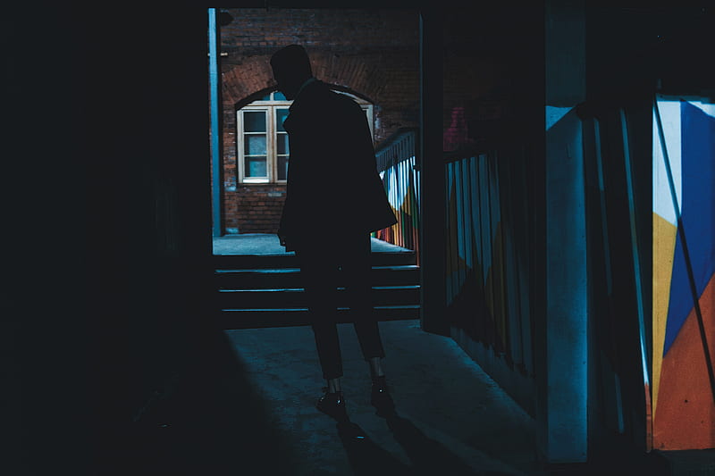 silhouette, dark, alley, man, HD wallpaper