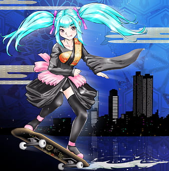 1680x1050 Skyline Anime Girl Skateboard 5k 1680x1050 Resolution HD