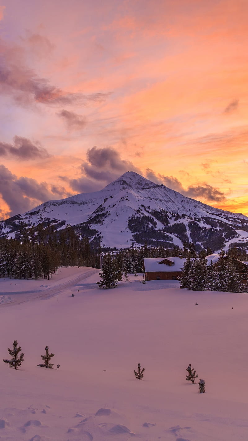Snowy Sunset, snow, mountains, cold, dark, night, , ski, winter, HD phone wallpaper
