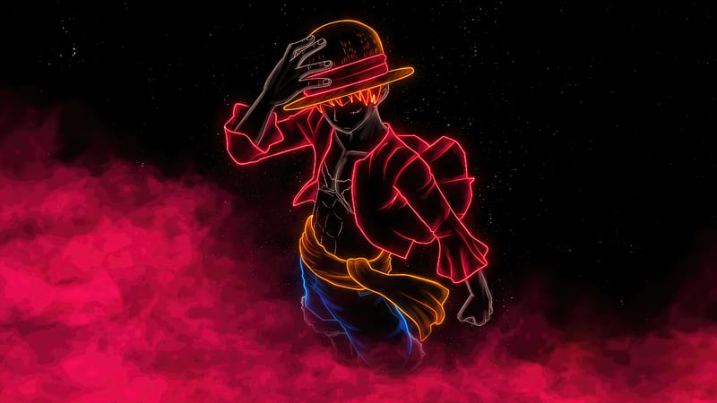 One Piece Monkey D Luffy Neon , monkey-d-luffy, one-piece, anime, minimalism, minimalist, artist, artwork, digital-art, HD wallpaper