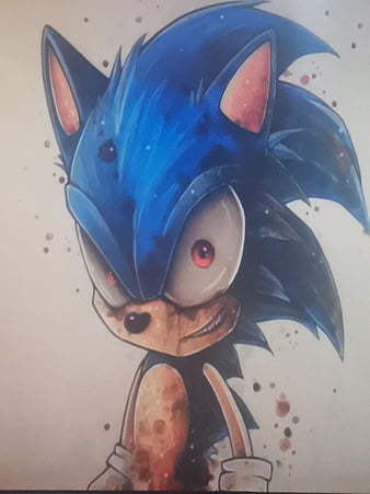 Illustration of a sad sonic exe in a grey landscape