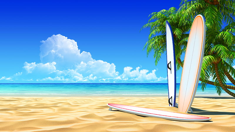 Summer Time, pretty, sunny, surf, palm, bonito, clouds, sea, beach, sand,  tropical beach, HD wallpaper | Peakpx