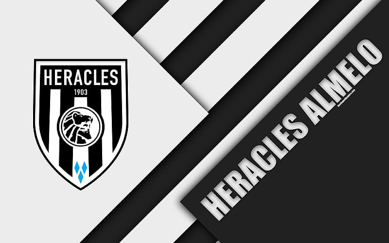 Heracles Almelo FC, black white abstraction, emblem material design, Dutch football club, Eredivisie, Almelo, Netherlands, football, HD wallpaper