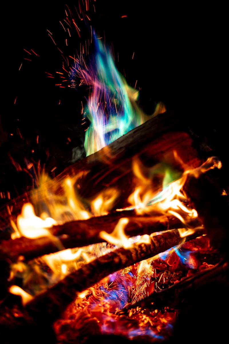 bonfire, fire, dark, sparks, flame, HD phone wallpaper