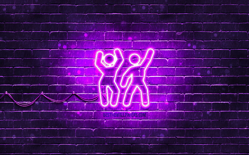 Dance party neon icon violetbackground, neon symbols, Dance party, neon icons, Dance party sign, people signs, Dance party icon, people icons, HD wallpaper