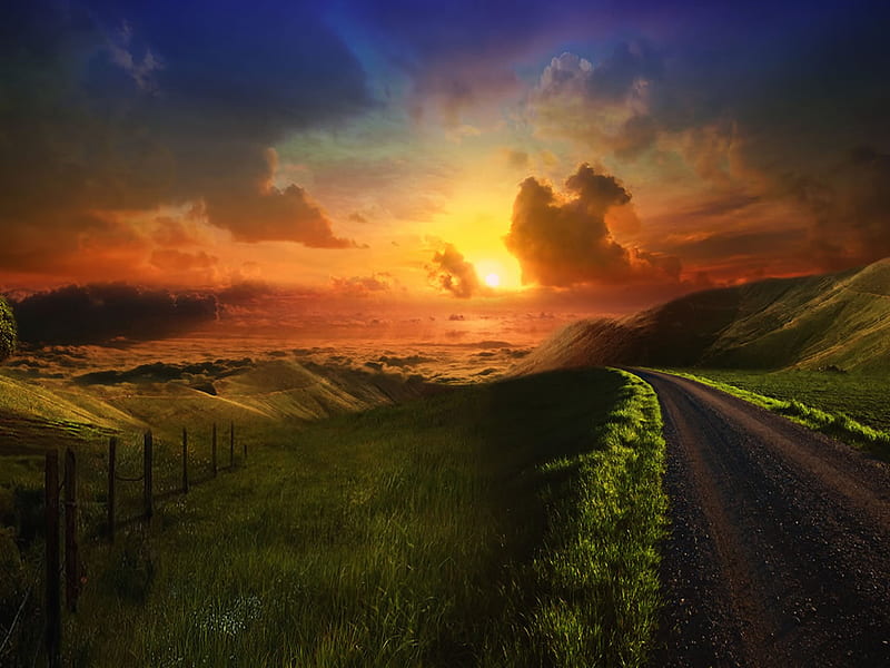 Beautiful Desktop Wallpaper 4K: Colorful Nature Sunset Landscape