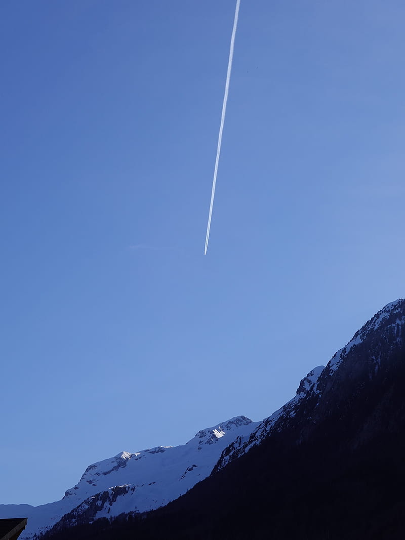 mountain, snow, plane, trail, nature, HD phone wallpaper