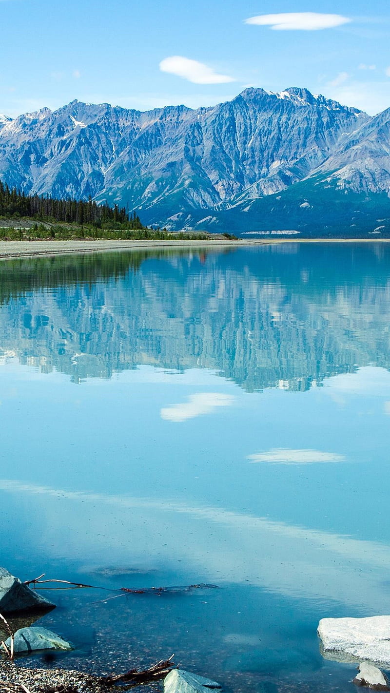 Yukon mountains , canada, reflection, blue, lake, HD phone wallpaper