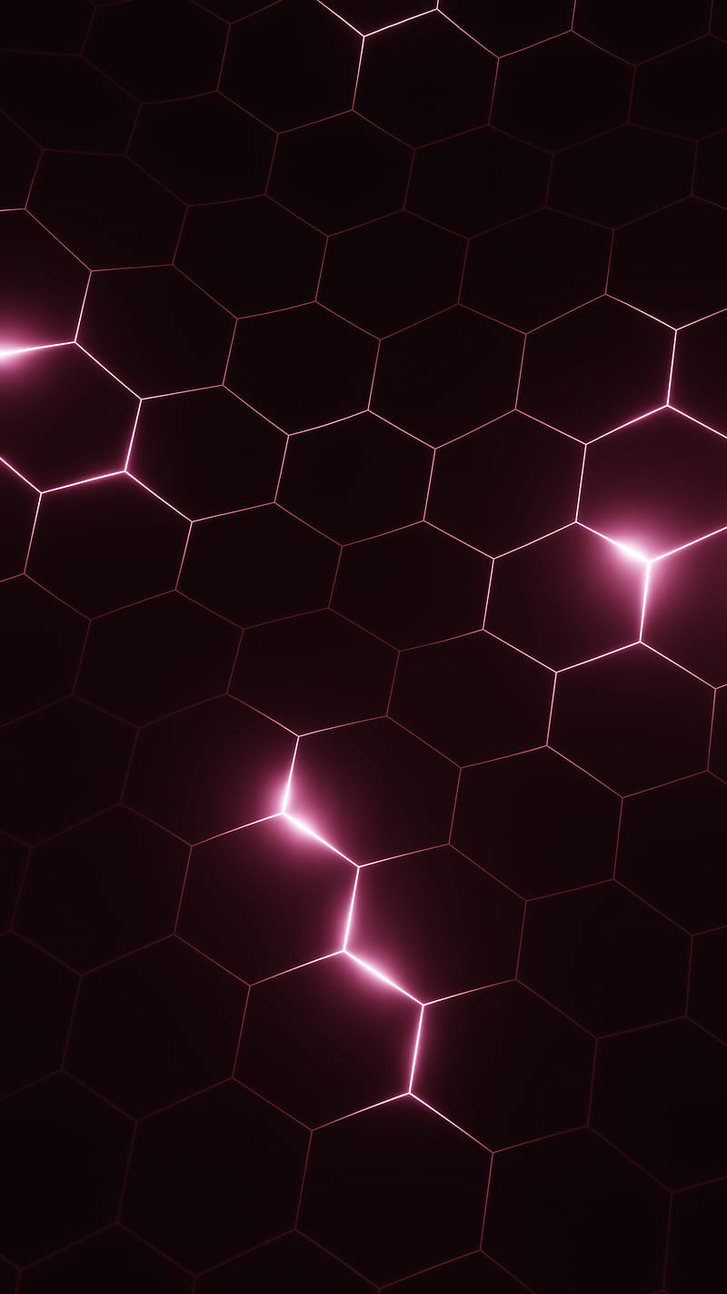 Hot Pink Hex, Bertil, abstract, black, dark, geometric, hexagonal, lines, oled, simple, HD phone wallpaper