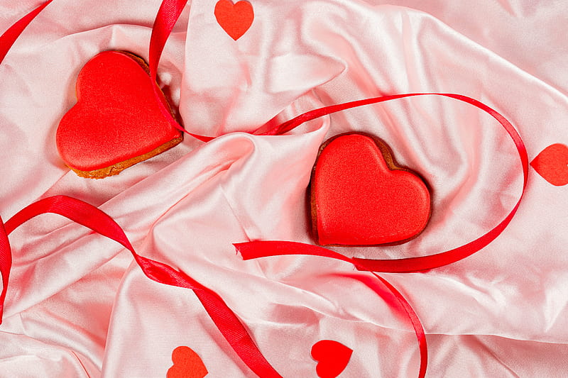 corazones, cookies, ribbons, red, love, HD wallpaper