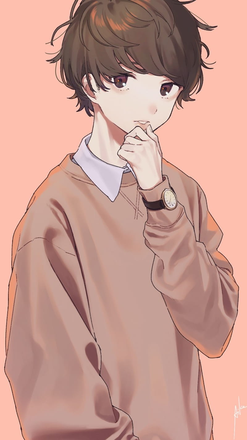 Anime boy, pretty, cute, brown hair, Anime, HD wallpaper | Peakpx