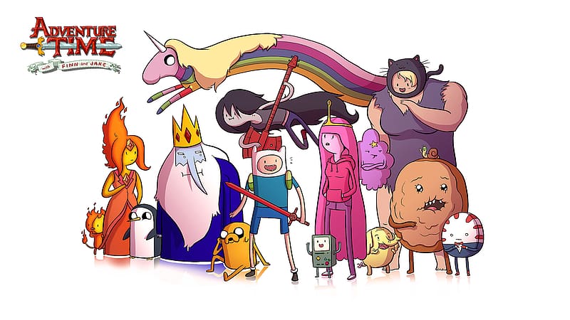 Tv Show, Adventure Time, Princess Bubblegum, Finn (Adventure Time), Jake (Adventure Time), Marceline (Adventure Time), Ice King (Adventure Time), Flame Princess (Adventure Time), HD wallpaper