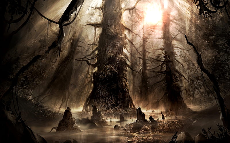 Swamp, fantasy, erie, dark, HD wallpaper