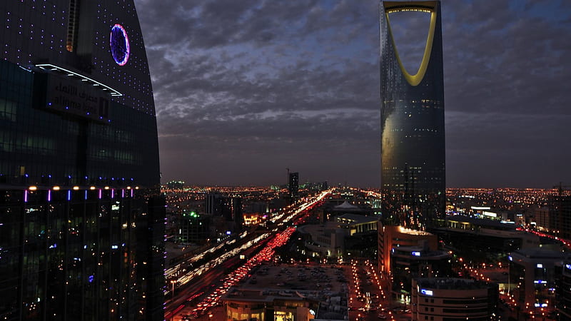 modern skyscrapers in riyadh saudi arabia, modern, city, view, lights, night, skyscrapers, HD wallpaper