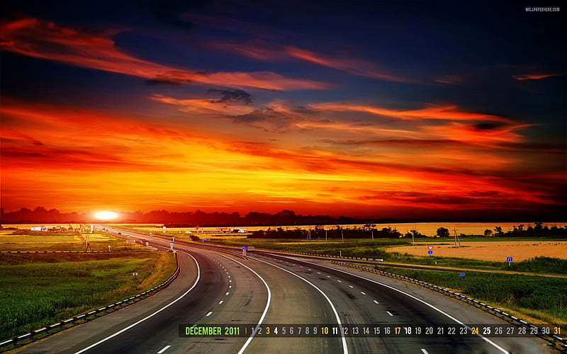 Highway Sunset-December 2011-Calendar, HD wallpaper