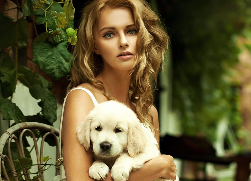 Girl with dog, new, color, HD wallpaper