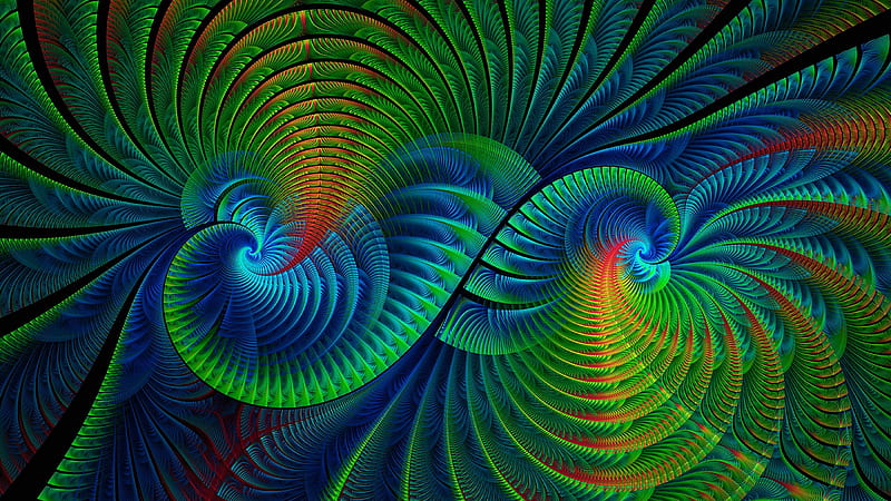 Blue Green Fractal Swirling Curvy Trippy, HD wallpaper