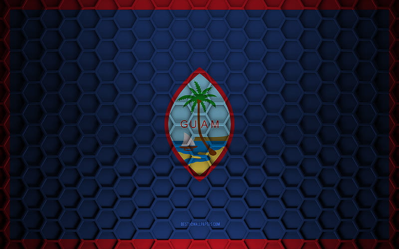 Guam flag, 3d hexagons texture, Guam, 3d texture, Guam 3d flag, metal texture, flag of Guam, HD wallpaper