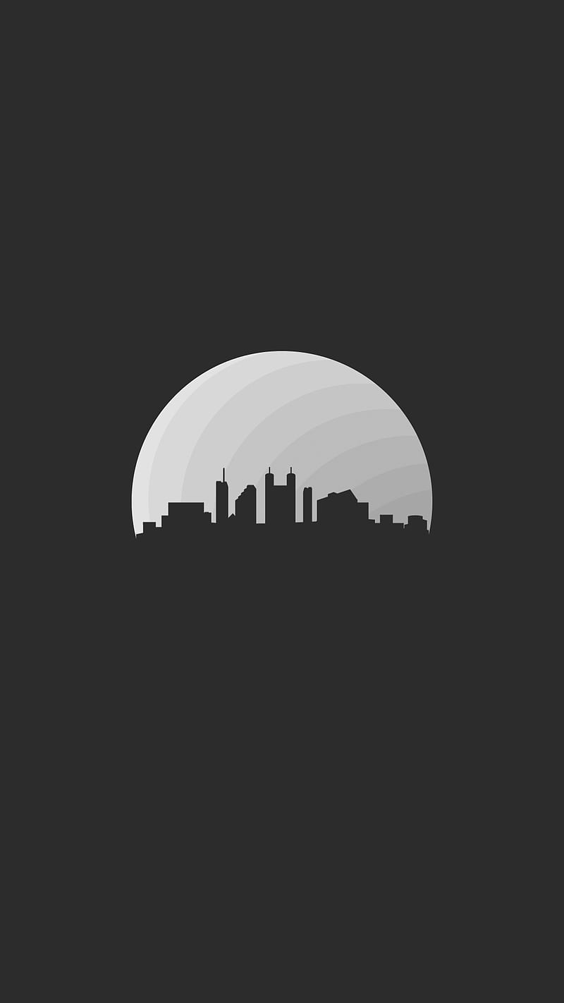 City, black, dark, flat, moon, night, white, HD phone wallpaper
